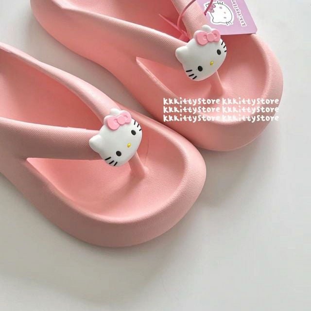 Black Hello Kitty Cartoon Kawaii Summer Slippers Platform Flipflops