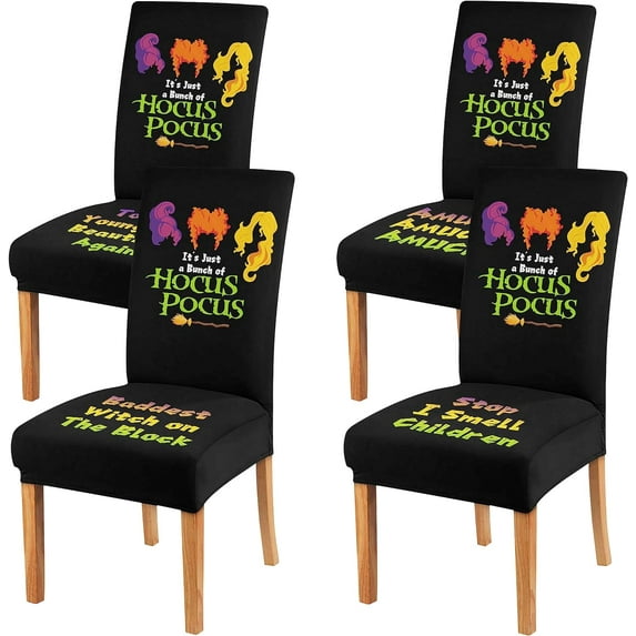 Black Helloween Dining Chair Covers Set of 4,Stretch Parsons Chair slipcovers,Kitchen Helloween Decor Chair Seat Cover Protectors(Witch,4 Pack)