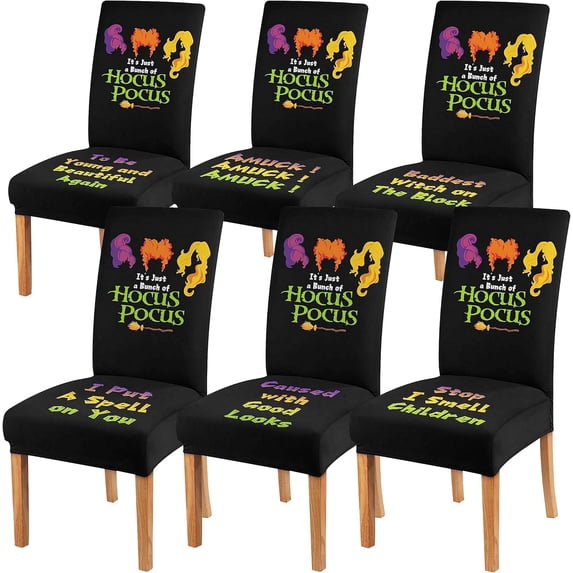 Black Helloween Dining Chair Covers Set of 6,Stretch Parsons Chair slipcovers,Kitchen Helloween Decor Chair Seat Cover Protectors(Witch,6 Pack)