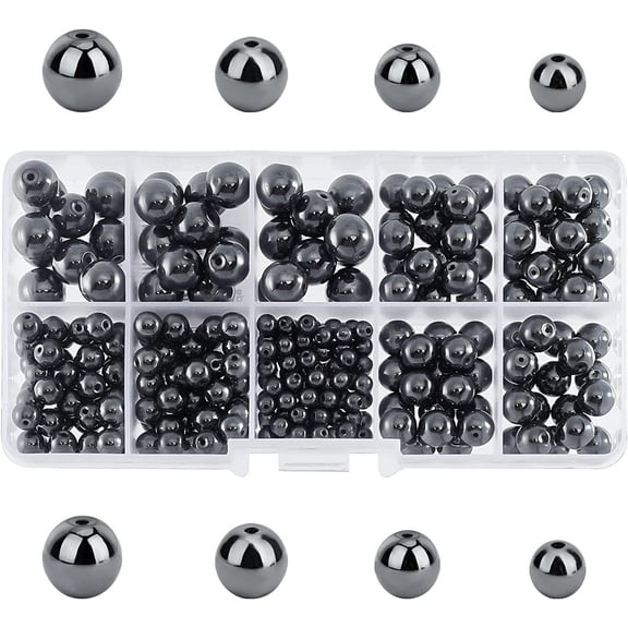 Black Hematite Beads 316pcs 4 Sizes 4mm 6mm 8mm 10mm Round Gemstone Beads Loose Energy Beads with 1~2mm Hole for Earrings Bracelets Necklaces Jewellery DIY Crafts Making