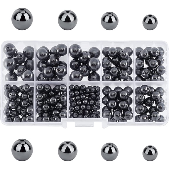 Black Hematite Beads 316pcs 4 Sizes Round Gemstone Beads Loose Beads with 1~2mm Hole for DIY Earrings Bracelets Necklaces Jewelry DIY Crafts Making 4mm 6mm 8mm 10mm