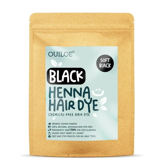 Black Henna Hair Dye Color - Organic Henna Powder - Permanent Hair Color for Women and Men - Natural, Ammonia and PPD Free - Easy One Step Process for All Hair Types, 100g by Ouiloe