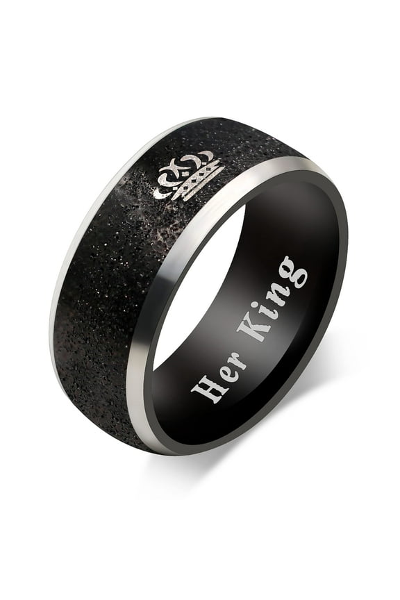 Black Her King Ring Stainless Steel Wedding Band Promise Rings His and Hers Couples Gifts for Boyfriend and Girlfriend (Black King Size 11)