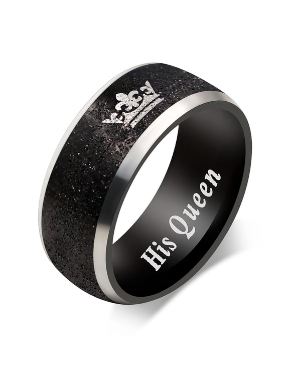 Black Her Queen Ring Stainless Steel Wedding Band Engagement Rings for Women and Men Couples Gifts for Him and Her (Black Queen Size 7)