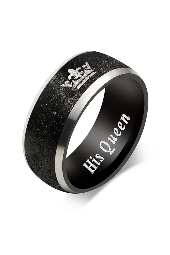 Black Her Queen Ring Stainless Steel Wedding Band Promise Rings His and Hers Couples Gifts for Boyfriend and Girlfriend (Black Queen Size 8)