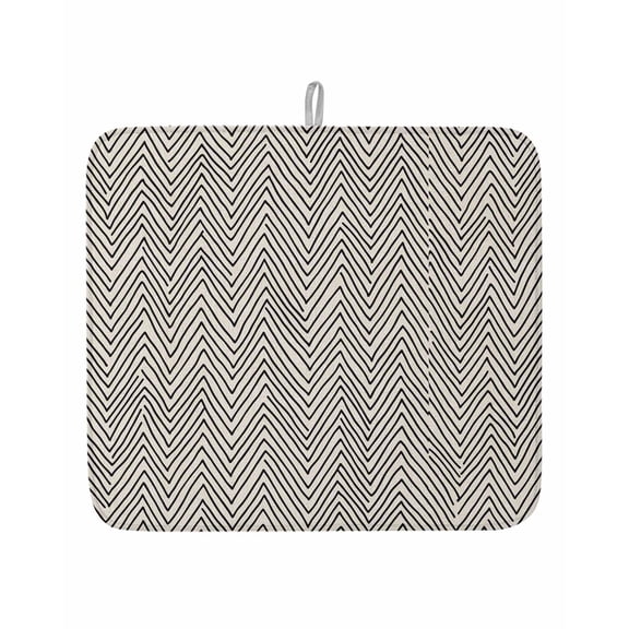 Black Herringbone Retro Linen Dish Drying Mats for Kitchen Counter,Absorbent Microfiber Dish Drainer Rack Mat Abstract Geometric Texture Drying Pad for Sinks,Utensils,Countertops,16x18in