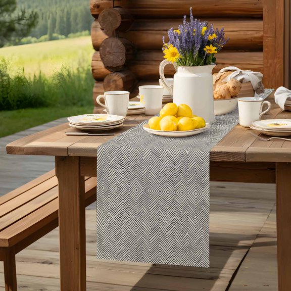 Black Herringbone Retro Linen Table Runner 13x48in Non-Slip Cotton Linen Table Runners, Abstract Geometric Texture Dresser Scarves TableRunner for Dinner Kitchen Dining Wedding Party
