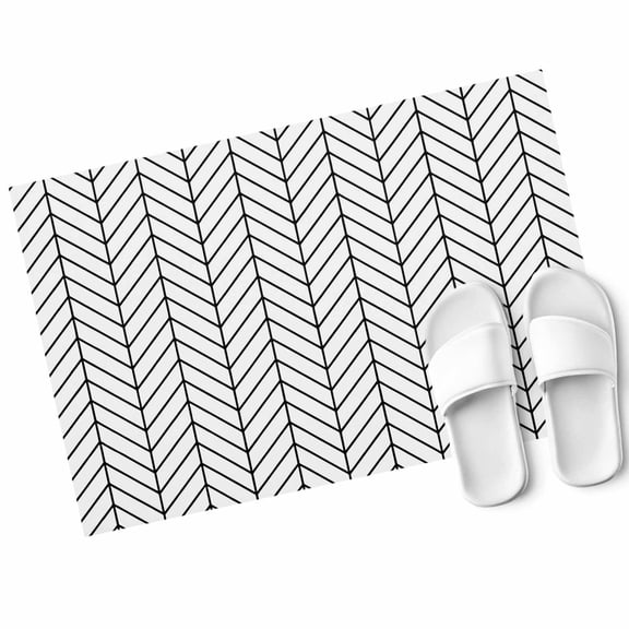 Black Herringbone Stripes Door Mat Modern Abstract Geometric Black White Simple Lines Non Slip Absorbent Entrance Mat Washable Low Profile Indoor Doormat for Front Door Entryway Entry 16"x24"