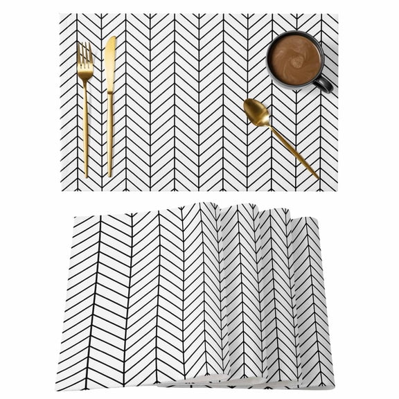Black Herringbone Stripes Placemats Set of 4 Modern Abstract Geometric Black White Simple Lines Heat Insulation Washable Place Mats, Non-Slip Table Mats for Dining Table Kitchen,13x19 Inch