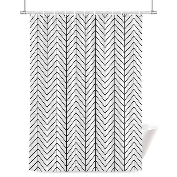 Black Herringbone Stripes Shower Curtain, Modern Abstract Geometric Black White Simple Lines Waterproof Shower Curtain Set with 12 Hooks Lightweight Bath Curtains Fabric Bathroom Decor 72x78 Inches