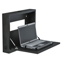 Black Hideaway Laptop Wall Mount Desk Workstation with Lock and Cable Management
