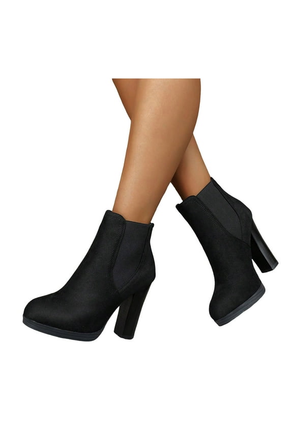 Black High Heels Dress Boots for Women Ladies Winter Fall Suede Pointed Toe Slip on Pumps Short Ankle Booties