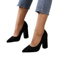 thumbnail image 1 of Black High Heels Dress Shoes for Women Ladies Spring Fall Suede Pointed Toe Chunky Heeled Slip on Dressy Pumps, 1 of 4