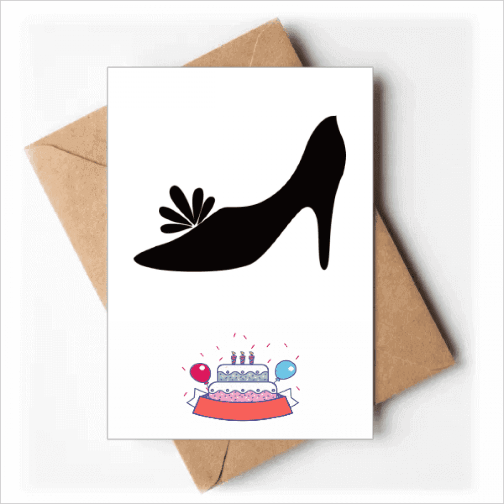 Black High Heels Flower Pattern Outline Happy Birthday Greeting Cards Envelopes Blank