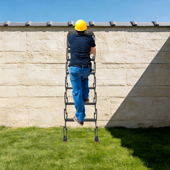 Black High Manganese Steel Wall-Hung Staircase 40x195cm 7-Step Folding Telescopic Ladder Bears 440 Pounds