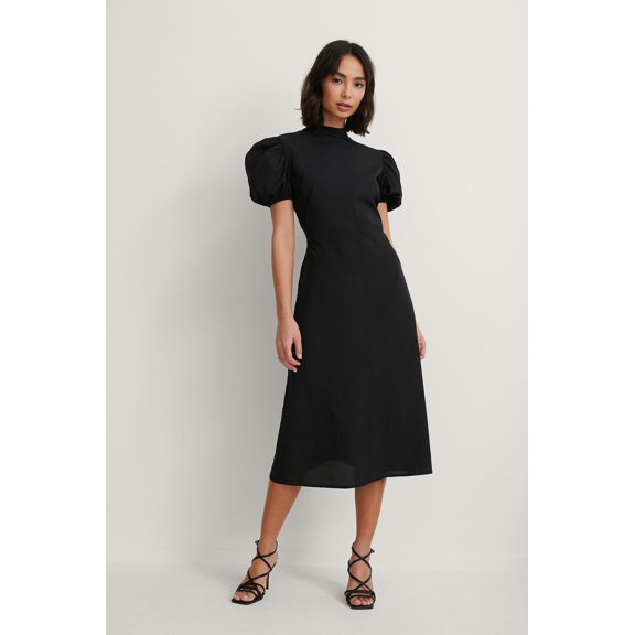 Black High Neck Open Back Midi Dress