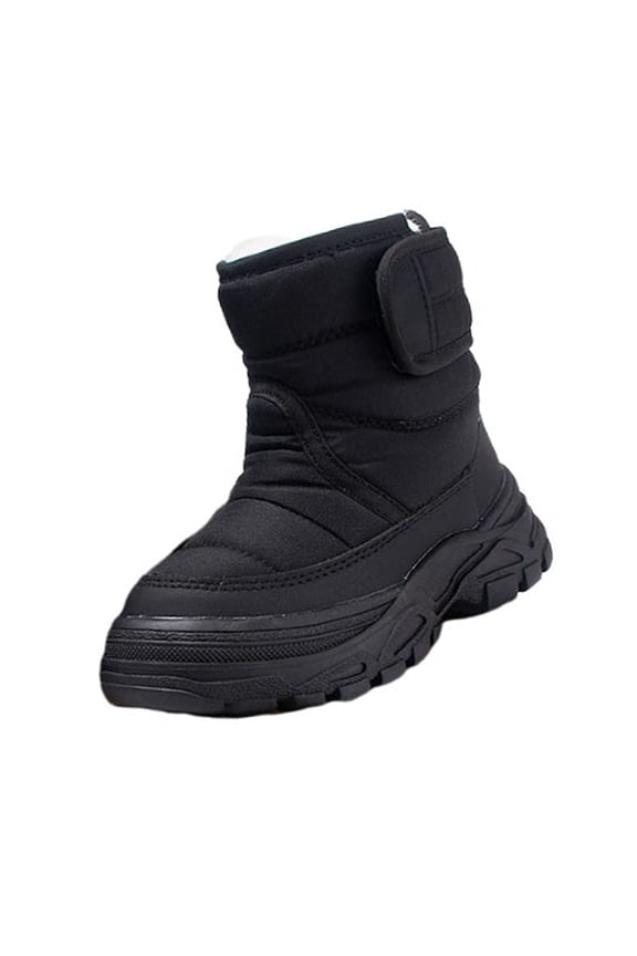 Black Kids Thermal Snow Boots High Top With Synthetic Leather Construction, Cozy Interior Perfect For Family Events
