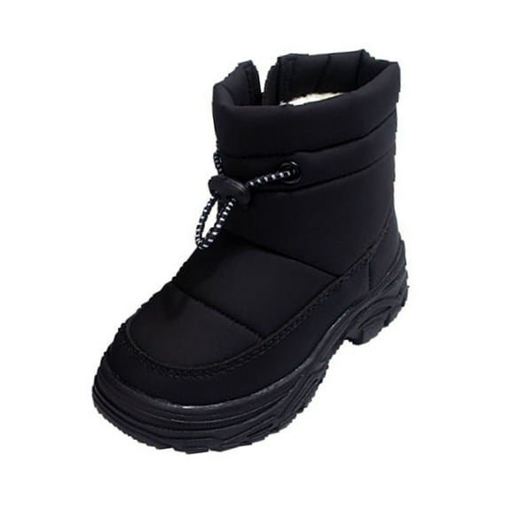 Black High Top Snow Boots For Kids Ages 7-14, Fleece Lining With Snowflake Pattern, Comfortable Soft Sole For Winter