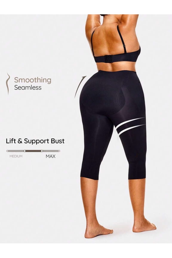 Black High-Waisted Capri Shapewear Leggings With Tummy Control