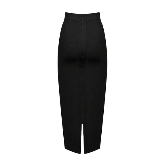 Black High-Waisted Pencil Skirt With Back Slit Mid-Length Slim Fit