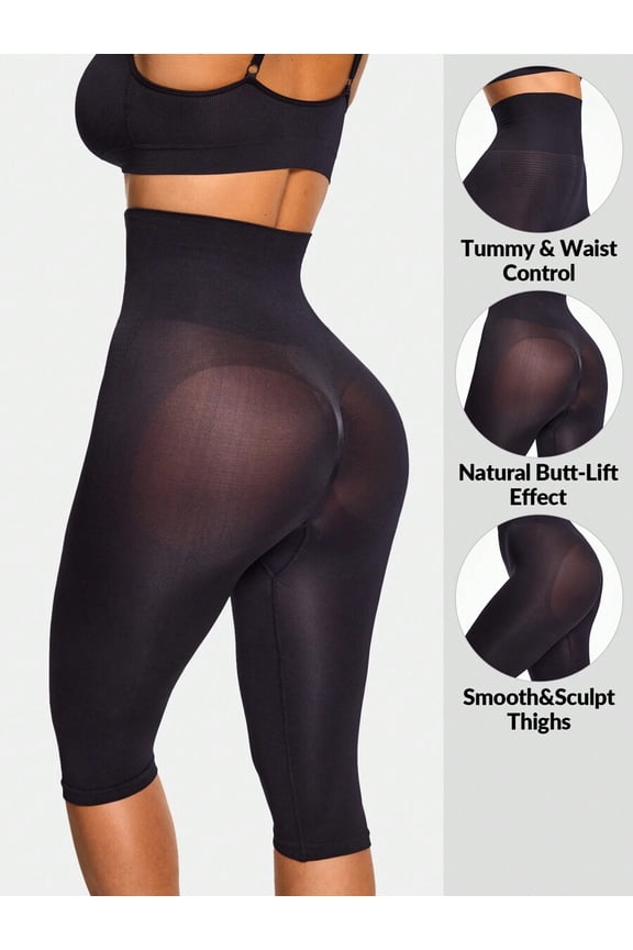 Black High-Waisted Seamless Shapewear Capri Pants Medium Control
