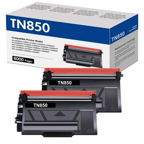 Black High Yield TN850 TN820 Toner Cartridges for Brother TN 850 TN 820 MFC-L5850DW DCP-L5600DN HL-L5200DW MFC-L5700DW MFC-L5900DW Printer Ink 2-Pack