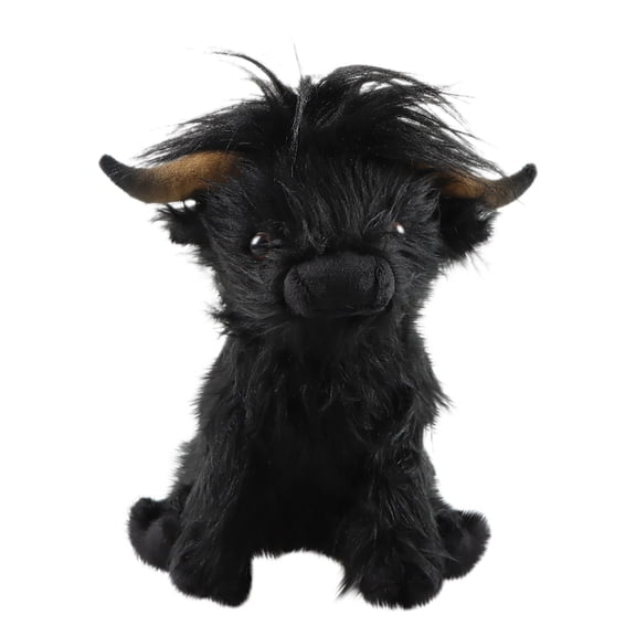 Black Highland Cow Plush Toy Realistic Long Hair Stuffed Animal Soft Cuddly Cattle Doll Scottish Themed Collectible Decor Black Version Size 8.7X7.5X2.8 Inches