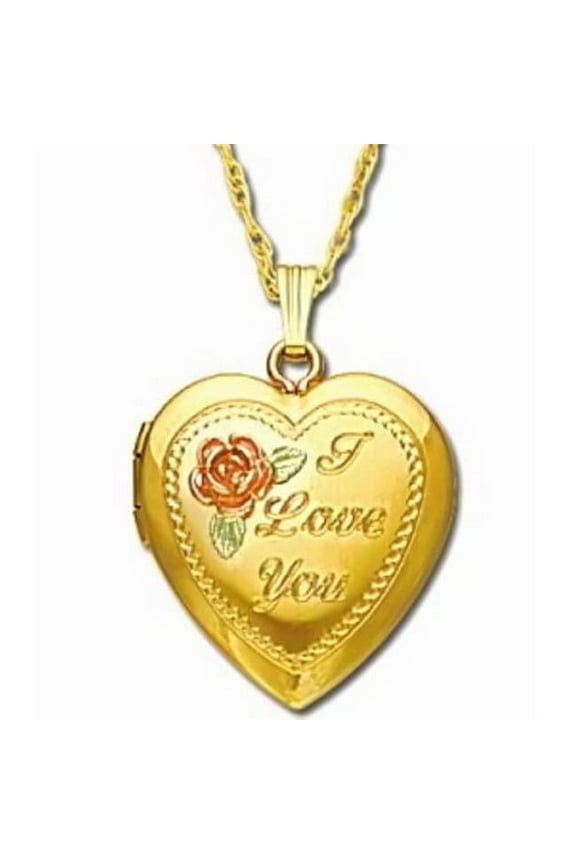 10k Yellow Gold with 12k Two-Tone Rose "I Love You" Heart-Shaped Locket with 14k Gold-Filled Chain