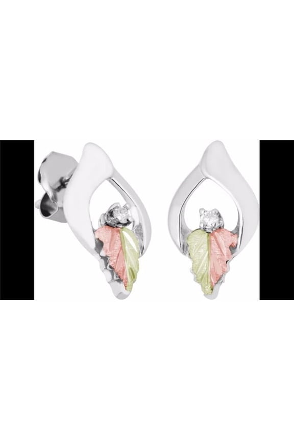 Black Hills Gold Sterling Silver Post Earrings with Diamond - 0.33 x 0.59 in.
