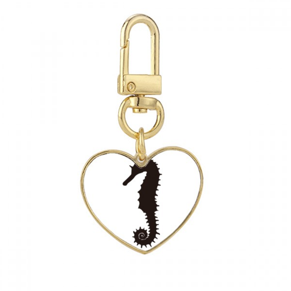 Black Hippocampus Marine Life Pattern Gold Heart Keychain Metal Keyring Holder