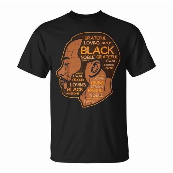 Black History Afro Man Word Art Graphic Tee Men Adult Cotton African American Cultural Pride Father’s Day Gift, Size XL, Color Black
