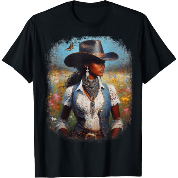 Black History Cowboy Cowgirl Painting Art Western Rodeo Melanin Black History Woman T-Shirt