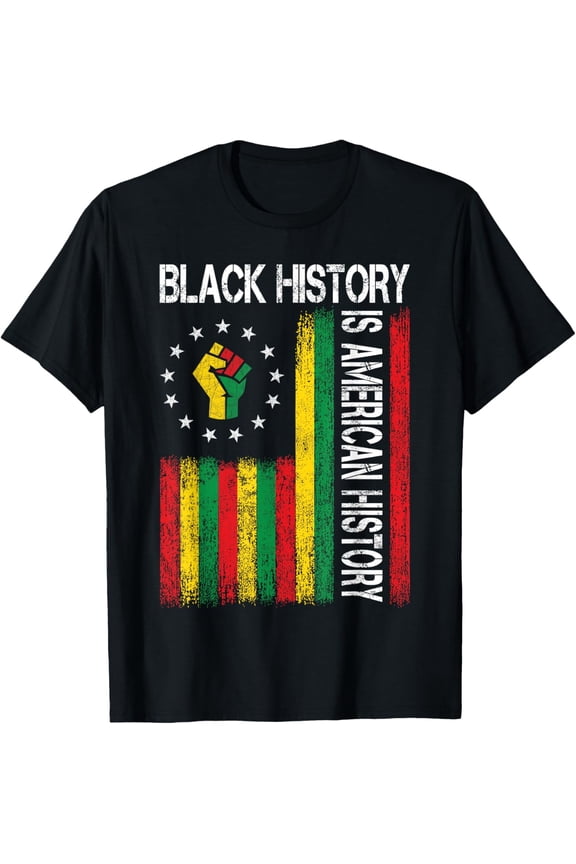 Black History Is American History T-Shirt Vintage Pan-African Flag Graphic Tee Unisex Adult Social Justice Pride Apparel