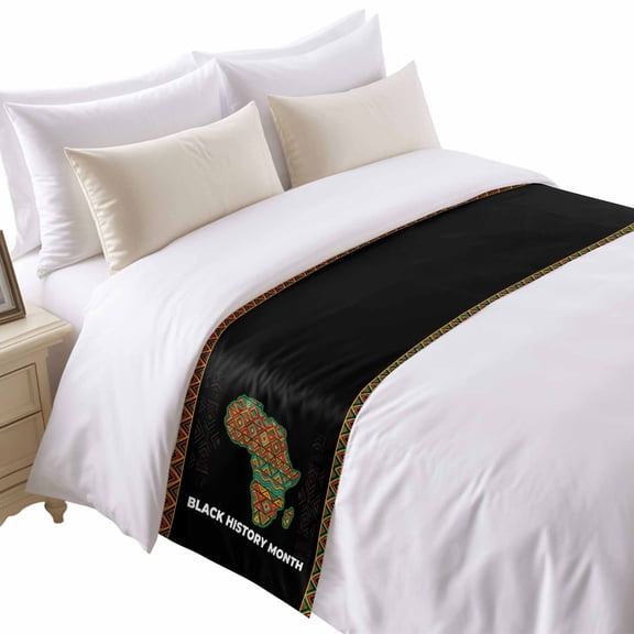 Black History Month Bed Runner for Twin Size Bed, Retro Abastract Texture Soft Bedding Scarf Bedding Protector Slipcover Sofa Throw for Bedroom Hotel Guesthouse