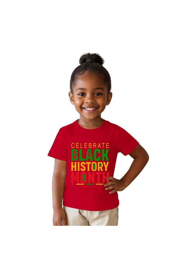 Black History Month Girls' Black History Letter Print T Shirt Crew Neck Short Sleeve Top Red 1 Y-2 Y