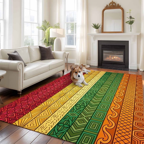 Black History Month Large Area Rugs 5x8 ft Retro Colorful Grain Washable Rug Non Slip Indoor Carpet Absorbent Floor Mat for Living Room Bedroom Dining Room