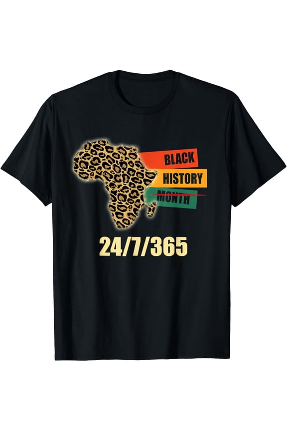 Black History Month Shirt with Leopard pattern for Women Men T-Shirt