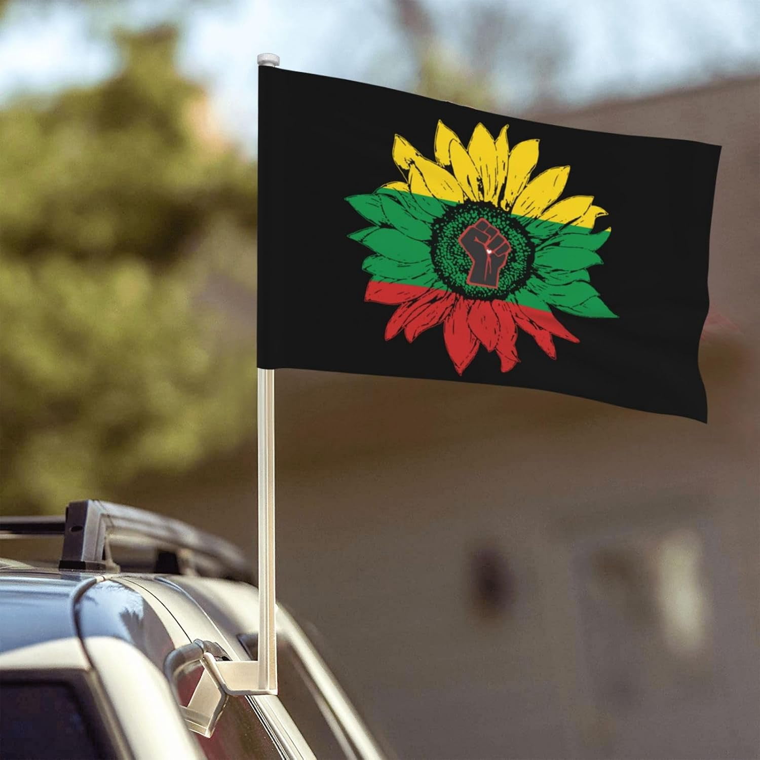 Black History Month Sunflower Fist Flag for Car Double Sided Window ...