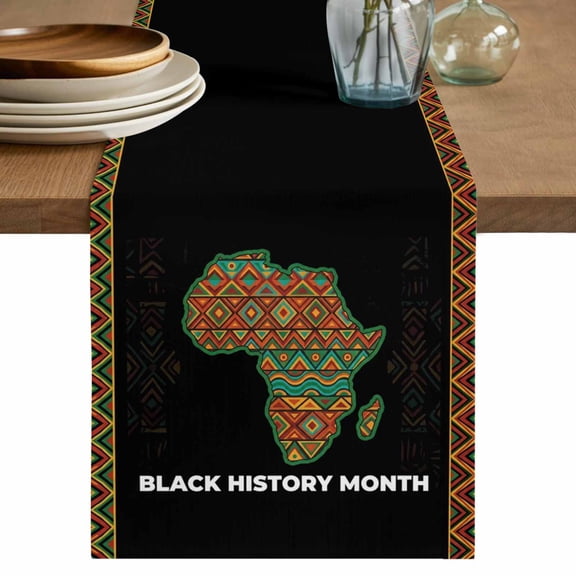 Black History Month Table Runner, Abstract African Geometric Washable Cotton Linen Table Runners 36 Inches Long, Dresser Scarf Runner for Nightstand/End Tables/Round Tables 13''x36''