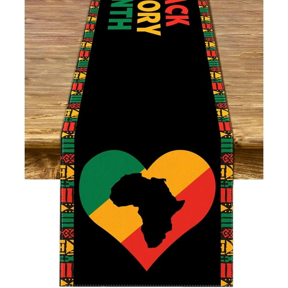 Black History Month Table Runner African American National Holiday Party Decoration Black Pride Home Kitchen Dining Room Decor 72Inches Long