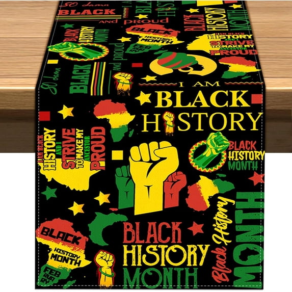 Black History Month Table Runner Afro African American Heritage Festival Support Equality Social Celebration Holiday Kitchen Dining Table Decoration (13.8" x 71")