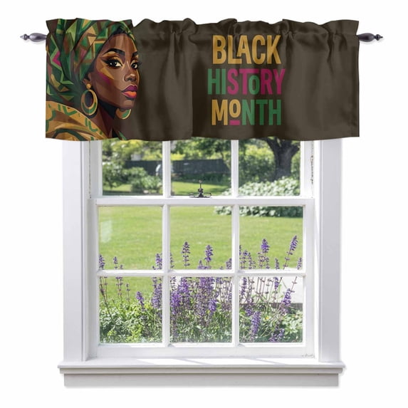 Black History Month Valance Curtain for Windows Retro Abastract Rod Pocket Curtain Valances Short Window Treatments Panels for Kitchen Bathroom Laundry Room Basement 60 x 18 Inch