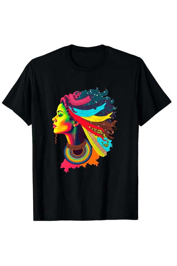 Black History Rainbow Dashiki African Tribal Woman Natural Roots Hair Small Men Women Short Sleeve Graphic T-Shirt, Black History Month