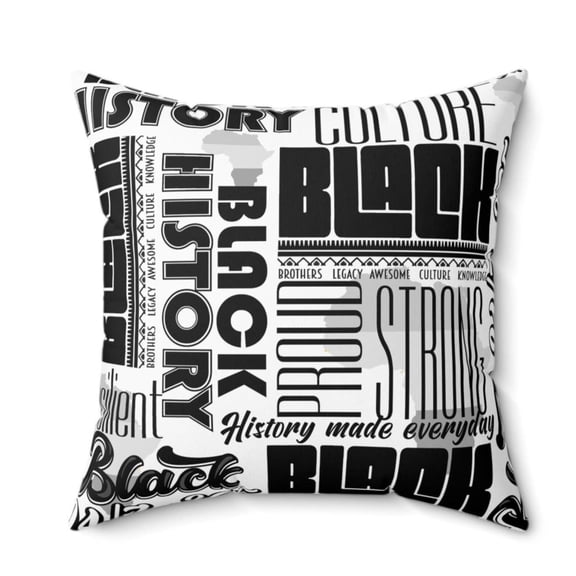 Black History Typography Pillow | Square Pillow, Monochrome Word Art, 20x20