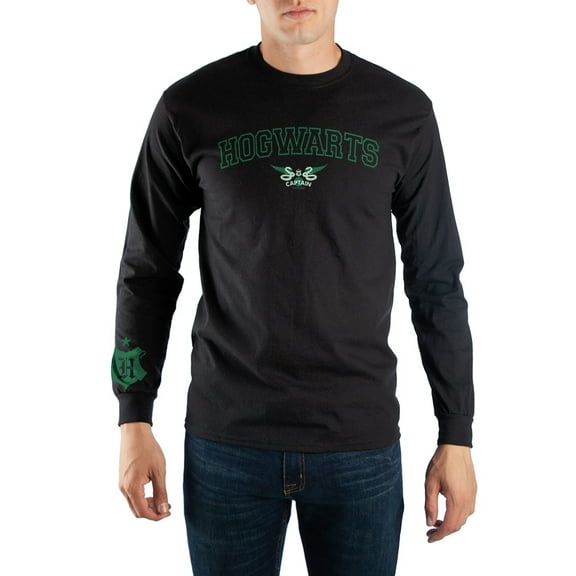 Black Hogwarts Slytherin Quidditch Long Sleeve Shirt-Large