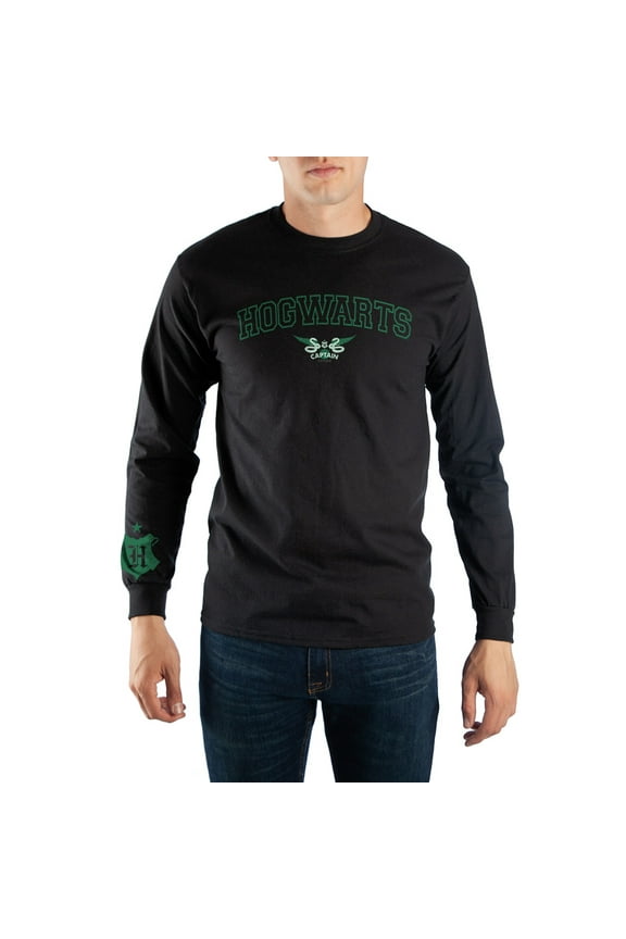 Black Hogwarts Slytherin Quidditch Long Sleeve Shirt-Large