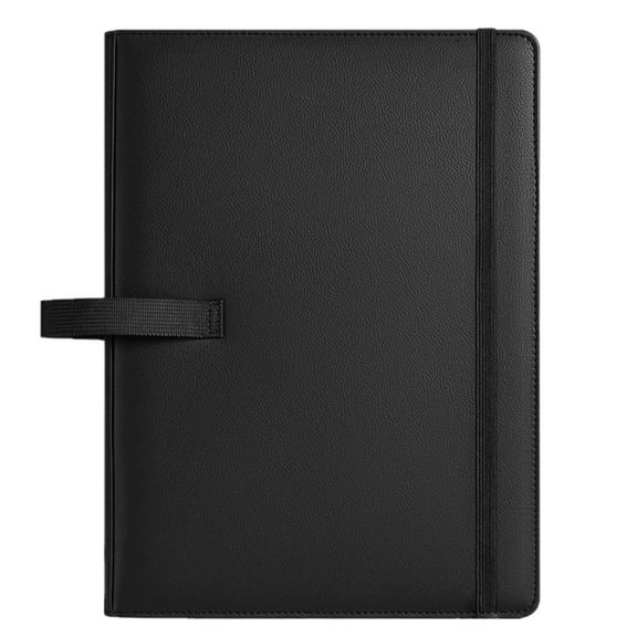 Black Holder, A4 Folder, Leather Three-Ring Binder, Multi-Pocket Design with Elastic Closure, Convenient for