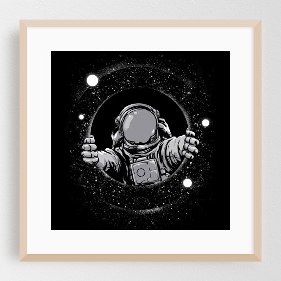 Black Hole - Digital Art Astronaut Space Cosmic Sci-Fi Surrealism Stars Black and White Oak Framed Wall Art Print 20 x 20 inches