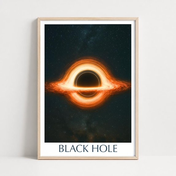 Sace Drawing Black Hole With Orange Accretion Disk Wall Art Print, Dramatic Space ...