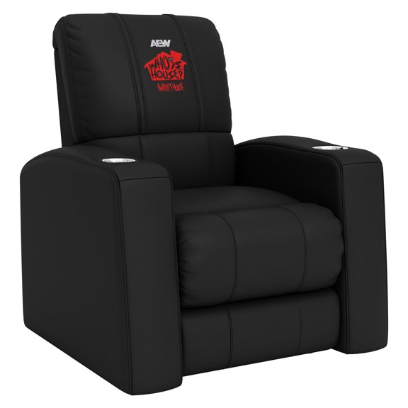 Black Home Theater Recliner with AEW Swerve Strickland Whose House Logo, Leather Upholstery, Lumbar Support, Reclining Backrest, for Home Theater & Bar & Kitchen